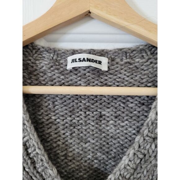 Jilsander Grey Chunky Knit V Neck Sweater M (40) - Picture 4 of 11